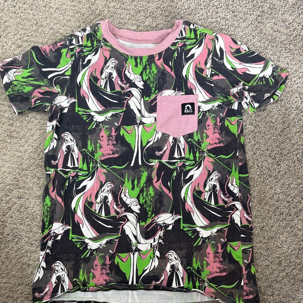 Girls' Pink & Green Short Sleeve Graphic Tee with Pocket